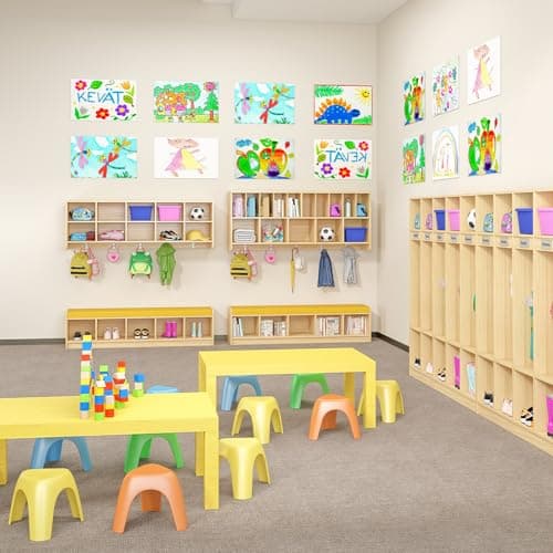 Kikihouse 5-Section Classroom Coat Locker with 10 Cubbies, Daycare Cubbies with 10 Hooks, Kindergarten Lockers for Home, School, Nursery 7