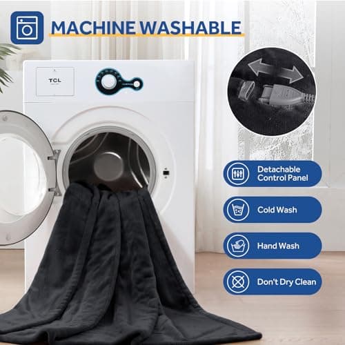 Sealy Electric Blanket Queen Size 84"x90", Soft Double Flannel Heated Blanket with 10 Heat Levels & 1-12 Hours Auto Shut Off, Machine Washable, Even Heat Distribution, Charcoal 7