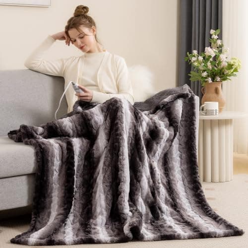 Bearhug Heated Blanket 6 Heat Settings Electric Blanket, 4-Hour Auto Shut-Off, Luxurious Faux Fur & Sherpa Dual-Sided Heated Throw, Machine Washable, 50 x 60 Inches, Gift-Ready Elegant Packaging