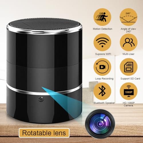 CHEJZVAY Security Camera in Bluetooth Speaker with 240°Viewing Angle,Motion Activated,Indoor Security Cameras Wireless with Cell Phone App, camaras espias ocultas 1080P for Home Security(2.4/5Ghz) 2