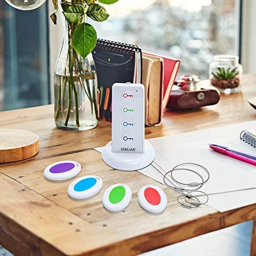 Key Finder with Extra 4 Long Chains, Simjar Wireless Remote Control RF Key Finder Locator for Keys Wallet Phone Glasses Luggage Pet Tracker, White 5