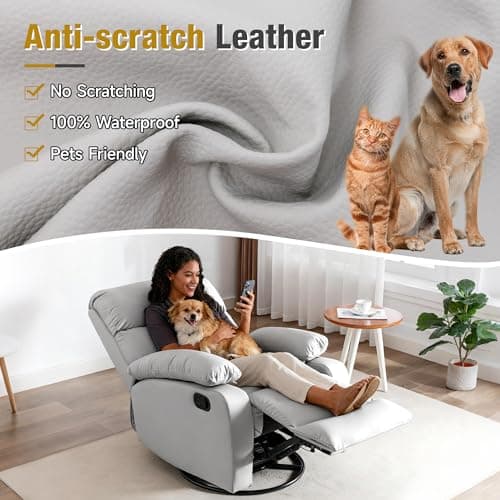 hzlagm Swivel Rocker Recliner, Rocking Chair Nursery, Small Rocker Recliners for Small Spaces, Living Room, Bedroom, Nursery, RV, Light Grey 5