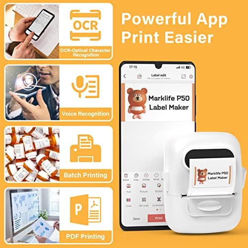 MARKLIFE Label Maker Machine with Tape Barcode Label Printer - Mini Portable Bluetooth Thermal Labeler for Address Clothing Jewelry Retail Barcode Small Business Home Office (White(+1 Label)) 9