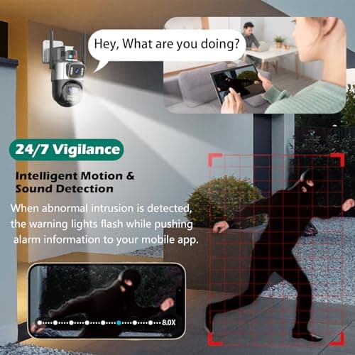 PTZ Security Camera Outdoor, Dual Lens 8X Digital Zoom Outside Cameras for Home Security with Cord, IP66 Waterproof, AI Tracking, Light Alarm, Color Night, 2-Way Talk, 24/7 Record,SD/Cloud 5
