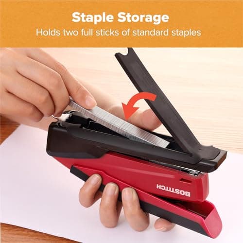 Bostitch Office Executive 3 in 1 Stapler, Includes 210 Staples and Integrated Staple Remover, One Finger Stapling, No Effort, 20 Sheet Capacity, Spring Powered Stapler, Red 6