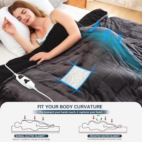 CYMULA Heated Weighted Blanket for Adults, Weighted Heated Blanket 50" x 60", 13lbs Sherpa Fleece Weighted Electric Blanket Soft Heating Blanket with 10 Heating Levels & 1-8 Hours Auto Off, Dark Grey 3
