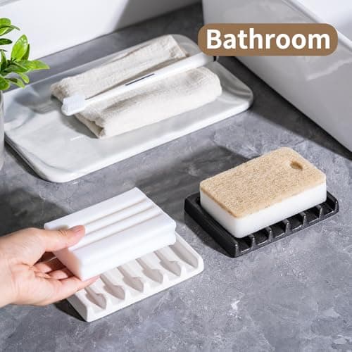 Tanew Self Draining Premium Ceramic Soap Dish, Bar Waterfall Soap Dish, Shower Soap Holder Sponge Holder Soap Tray Savers for Bathroom, Shower, Kitchen, Sink and Countertop 5