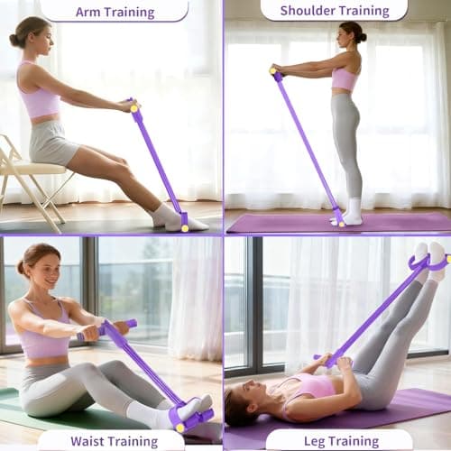 Pedal Resistance Bands with Handles, Durable 6-Tubes Multifunction Pedal Resistance Band, Natural Rubber Foot Pedal Resistance Bands, Fitness Resistance Bands for Abdomen, Waist, Arm, Leg (Purple) 5