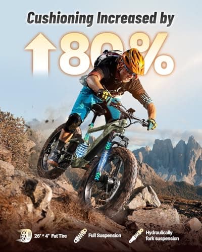 PUCKIPUPPY Dual Motor Electric Bike for Adults 1600W, 48V 20AH Battery with Torque Sensor, Full Suspension, 26" Fat Tire, 28MPH, 80 Mile Range, 8 Speed Mountain Electric Bicycle, Golden Retriever Pro 5