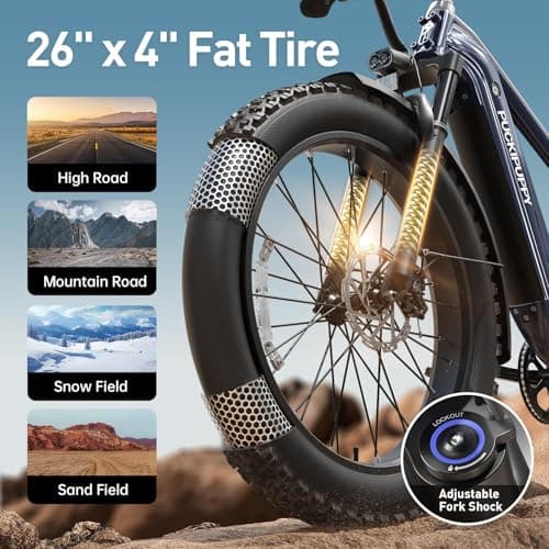 PUCKIPUPPY Electric Bike for Adults with 960W(Peak), 26" Fat Tire Electric Mountain Bike?48V 15AH Removable Battery Ebike, 28MPH Aluminum Frame E Bike with Rear Storage Shelf, Beagle(Grey Blue) 5