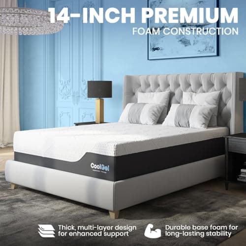 Classic Brands Cool Gel Chill Memory Foam 14-Inch Mattress with 2 BONUS Pillows |CertiPUR-US Certified |Bed-in-a-Box, Queen 6