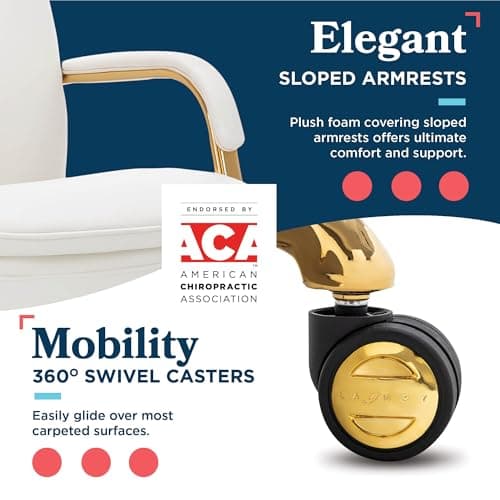 La-Z-Boy Opus Ergonomic Bonded Leather Swivel Executive Chair, White and Gold (CCHR10015A) 8