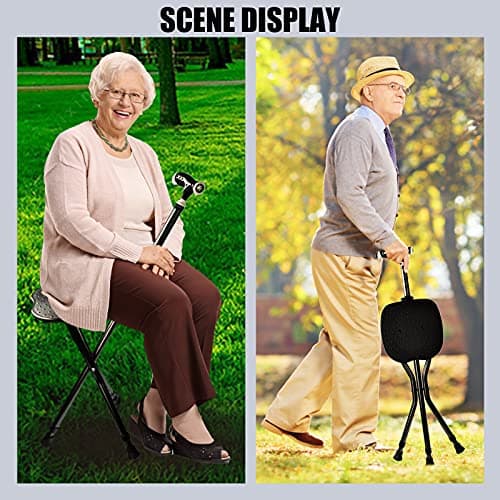 Yayayo Hold 440 lbs Folding Canes with Seat Walking Stick Height Adjustment Cane Seat Capacity Frosted Handle with Magnetic Therapy Stone Crutches Stool (Square LED) 5