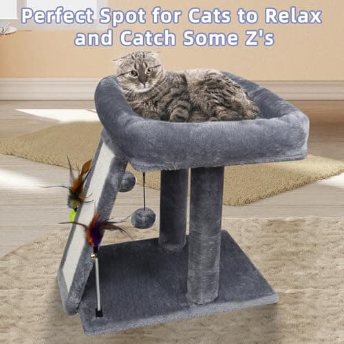 TWDEPART Cat Tree Tower with Cat Scratching Post for Indoor Cats, Activity Centre Climbing Tree with Scratching Board and Playful Toy Balls, Grey 6