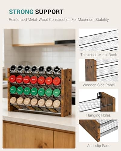 NESAPTO Spice Rack Organizer for Cabinet, Wooden 4 Tier Vertical Seasoning Organizers for Kitchen Pantry, Countertop/Wall Mount, Holds 28 Spice Jars (No Jars Included), 14" W × 9.4" H 7