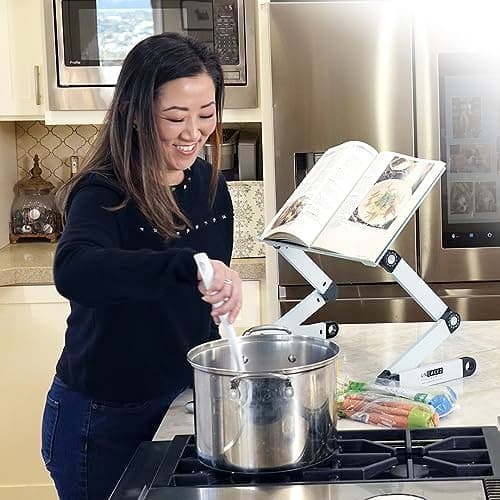 Uncaged Ergonomics Adjustable Book Holder, Tablet & Laptop Stand, Aluminum Portable Reading Stand for Textbooks & Cookbooks, Recipe Holder for Kitchen Counter, Silver 9