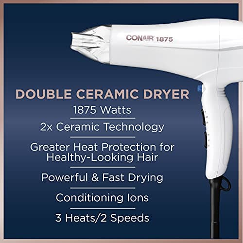 Conair Double Ceramic Hair Dryer | Blow Dryer with Ionic Conditioning | Includes Concentrator 6
