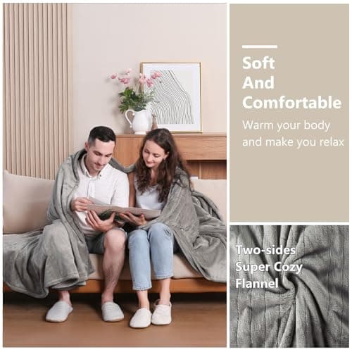 Tefici Heated Blanket Queen Size with Dual Control，Soft Flannel Electric Blanket Queen,Fast Heating with 3 Heat Levels,8 Hours Auto Off,Machine Washable, ETL&FCC Certified，84x90Inch，Gray 6