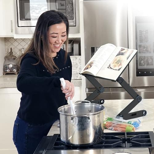 Uncaged Ergonomics Adjustable Book Holder, Tablet & Laptop Stand, Aluminum Portable Reading Stand for Textbooks & Cookbooks, Recipe Holder for Kitchen Counter, Black 9