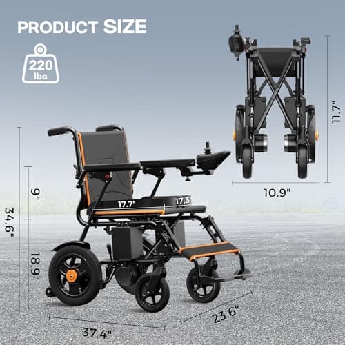 AIRHOT Foldable Electric Wheelchair for Adults, 15 Miles Long Travel Range Power Wheelchair, 300LBS Weight Capacity, All Terrain Motorized Wheelchair for Seniors Portable 9
