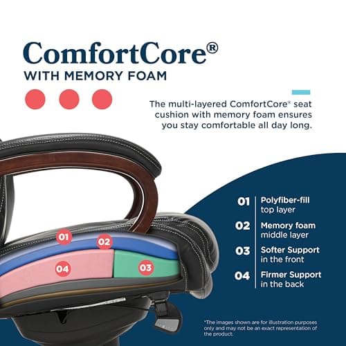 La-Z-Boy® Bellamy Executive Office Chair with Memory Foam Cushions, Real Wood Arms and Swivel Base, Waterfall Seat Edge, Faux Bonded Leather, Black 5