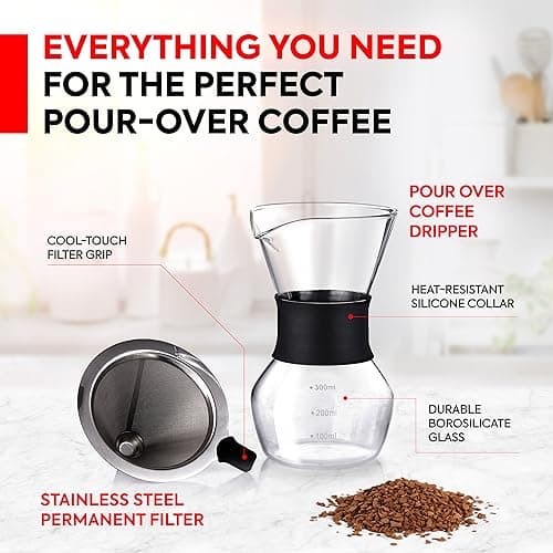Mueller Electric Gooseneck Kettle with Pour Over Drip Coffee Maker Coffee Serving Set, Stainless Steel, Tea Kettle, Matte 5