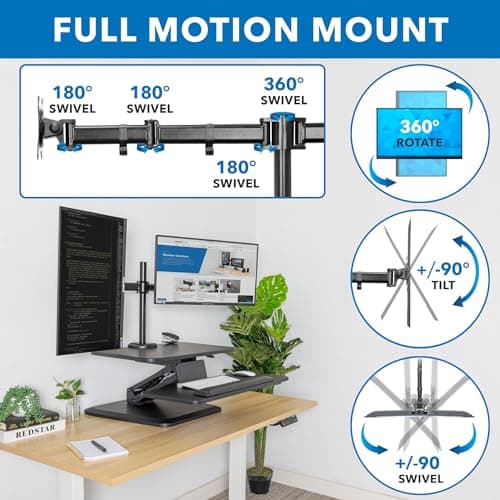 Mount-It! Standing Desk Converter, Stand Up Desk Riser with Dual Monitor Mount, Adjustable Workstation in Black, Top Platform 23" Wide, Keyboard Mouse Tray 27" Wide, Raises 5" to 17" Tall 5