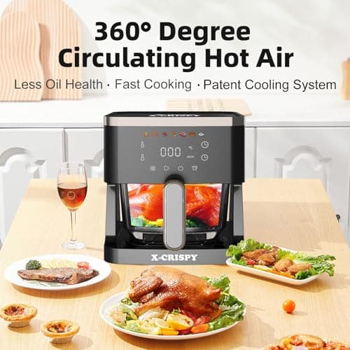 APSARAS USA Air Fryer Glass, 5.2QT Convection Oven Glass Air Fryer Non Toxic, Transparent Fry Bowl | Cook Shrimp, Steak, Fries, Wings, Chicken & More | Precise Temperature Control & Time 5