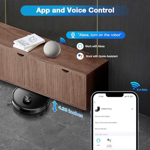 Tikom Robot Vacuum and Mop Combo L9000 Plus, Self-Emptying, 60-Day Capacity, LiDAR Navigation, Home Mapping, 4000Pa,150Min Max, Schedule, Wi-Fi/App, Robotic Vacuum Cleaner for Pet, Hard Floors, Carpet 9