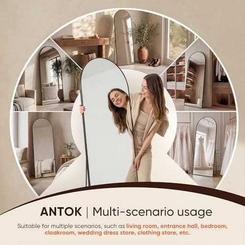 Antok 71" x28” Arched Full Length Floor Mirror, Black Aluminum Frame, Free Standing/Wall Mount/Leaning for Bedroom, Living Room, Dressing Room 8