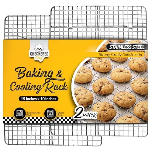 Checkered Chef Cooling Rack for Cooking and Baking - 10" x 15" Set of 2 Stainless Steel, Oven Safe Grid Wire Cookie Cooling Racks