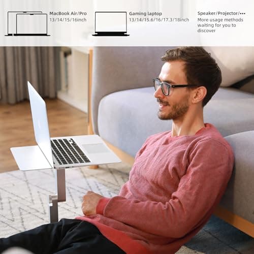 Rmour Heavy-Duty Laptop Stand, Adjustable Desk Converter with Gear Lock Sturdy for Gaming Laptops & Workstations, Raise Up to 15.16”, Edge-Free Panel & Versatile Desk Clamp Headphone Hanger -Black 5