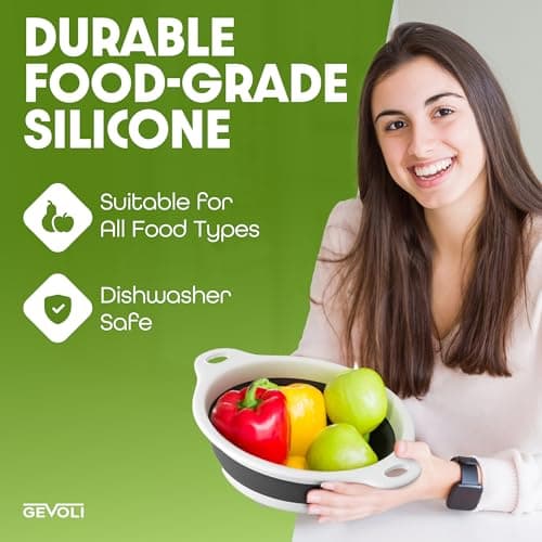 Gevoli Collapsible Colanders (3 Pack Set) Food Strainers with Over-Sink Water Draining Base for Pasta Fruits and Vegetables (Patent Pending) White (3 Sizes, 3QT, 4QT and 5 Quart) 6