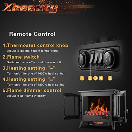Xbeauty Electric Fireplace Stove, Freestanding Fireplace Heater with Realistic Flame, Indoor Electric Stove Heater, Portable, Infrared, Thermostat, Overheating Safety System, 1000W/1500W(23 Inch) 7