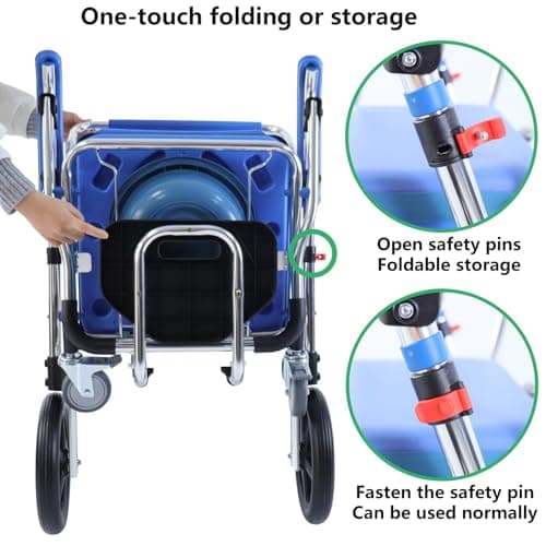 Folding Shower Commode Wheelchair - 300lbs Beside Commode Chair with Padded Seat, Waterproof Rolling Shower Chair with Armrests and Backrest, Shower Chair with Wheels for Small Shower 5
