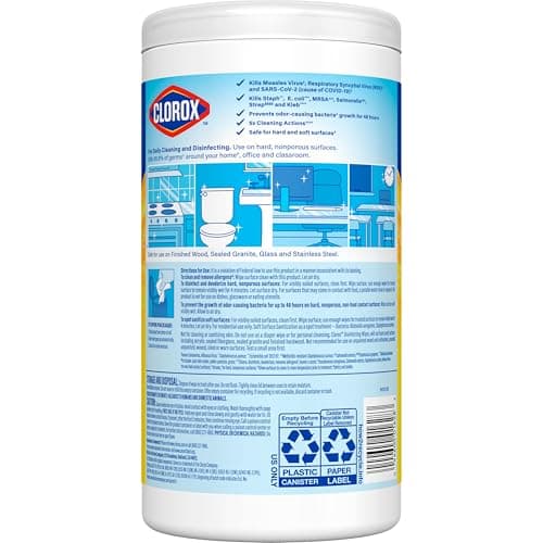 Clorox Disinfecting Cleaning Wipes, Antibacterial, Bleach Free, Crisp Lemon, 75 Count, Pack of 6 (Pack May Vary) 10