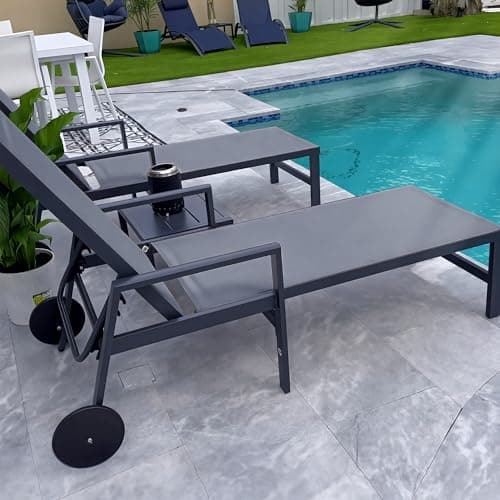 PURPLE LEAF 2 Pieces Outdoor Chaise Lounge Aluminum Patio Lounge Chair with Wheels and Armrests Outdoor Lounge Recliner Chair for Pool Backyard Beach Grey