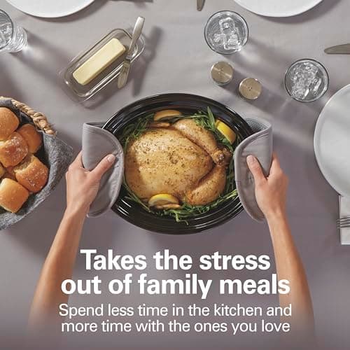 Hamilton Beach 6 Quart Slow Cooker with Space-Saving Folding Handles, 3 Heat Settings, Dishwasher Safe Stoneware Crock and Glass Lid, Black (33664) 6
