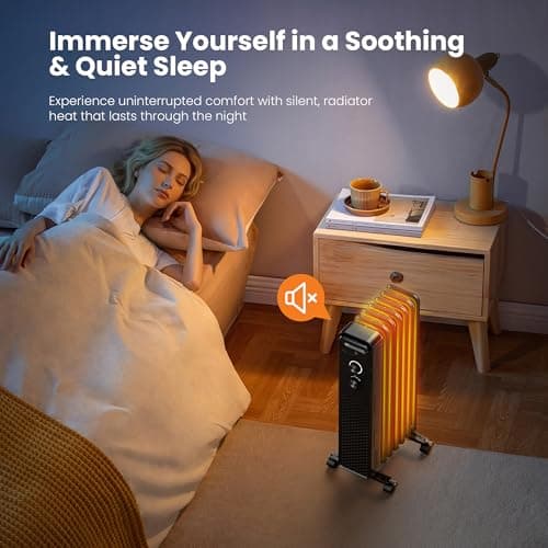 Portable Electric Radiator Heater, Space Oil Filled Heaters with 3 Heat Settings, Adjustable Thermostat, Overheat & Tip-Over Protection For Indoor Use,1500W (Black) 6