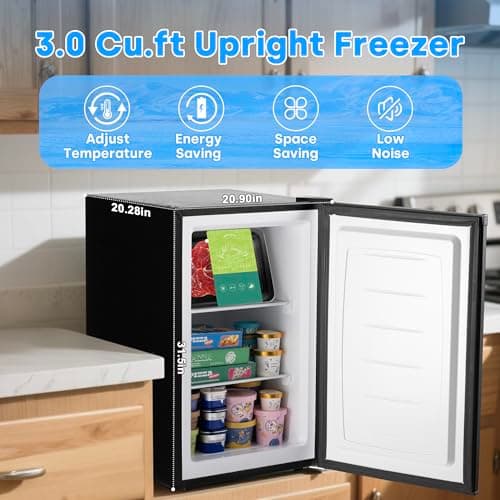 Erivess 3.0 Cu.ft Compact Upright Freezer, Single Door Mini Freezer with Adjustable Thermostat, Removable Shelves, Energy-Saving & Low Noise, Small Freezer for Home/Dorm/Apartment/Office (Black) 2