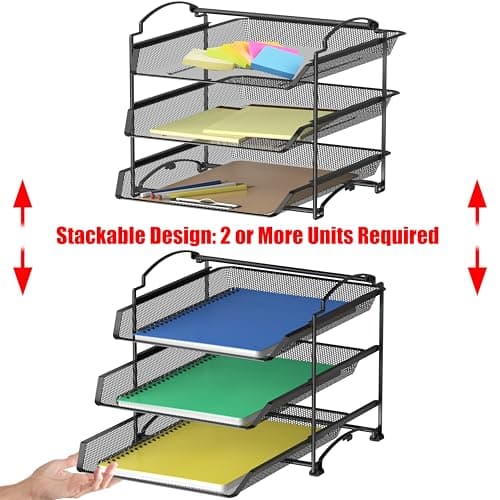 Simple Houseware 3-Tier Stackable and Sliding Desktop Document Letter Tray Organizer, Black 5