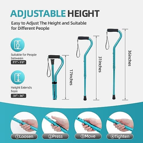 BeneCane Walking Cane for Men & Women Adjustable Cane with Offset Soft Cushioned Handle -Portable Lightweight Sturdy Mobility Walker Aid for Elderly, Seniors Collapsible Cane Blue 7