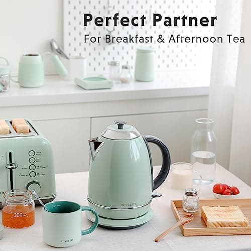 BUYDEEM K640 Stainless Steel Electric Tea Kettle with Auto Shut-Off and Boil Dry Protection, 1.7 Liter Cordless Hot Water Boiler with Swivel Base, 1440W, Cozy Greenish 6