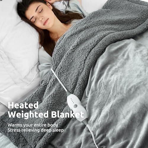 Drewin Heated Weighted Blanket, Sherpa Fleece Electric Throw Blanket 15 lbs for Adult, Fast Heating, Weighted Blankets Twin Size with 4 Heating Levels 2 Hours Timer Auto Off, 48 x 72 inches, Grey 8