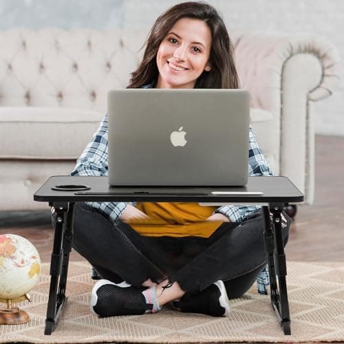 DECOSIS Laptop Desk for Bed Height Adjustable, Lap Bed Table with USB/Storage Drawer/Cup Holder/Tablet Stand/Book Shelf, Foldable Breakfast Tray Portable for Reading Writing, Sofa & Floor, Black 8