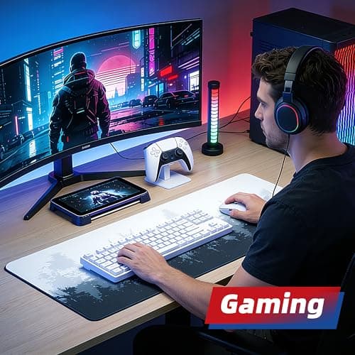 Galdas Mouse Pad For Gaming,Forest Background Pattern XXL XL Large Mouse Mat Long Extended MousePad Desk Mat Non-Slip Rubber Mice Pads Stitched Edges Thin (31.5 x 11.8 x 0.12 Inches) Tree 5