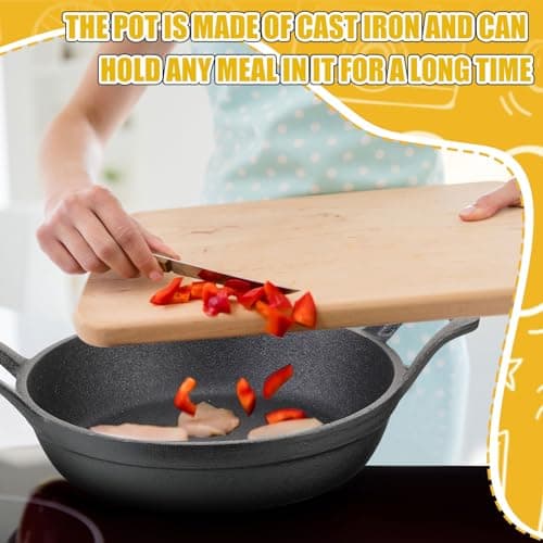 FoldTier 2 Set Mini Cast Iron Skillet Small Cast Iron Plates Skillet with Wooden Base Small Round Pan Heavy Duty Fajita Plate Pot for Baking Cooking for Kitchen Restaurant Barbecue(6.3 Inches) 6