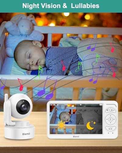 Blemil 6" Baby Monitor with 2 Cameras 4000mAh Battery Upgrade Split Screen Video Baby Monitor No WiFi Remote Pan-Tilt-Zoom Auto-Night Vision 150 Languages ECO Mode 2-Way Talk 1000FT (Ideal Condition) 7