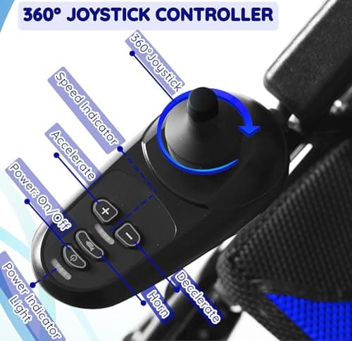 All Terrain Travel Electric Wheelchair for Senior, Adults, Heavy Duty Power Wheelchair, 2x250 Motor Foldable Electric Wheelchairs, Power Wheelchair, Silla de Ruedas para Adultos Electrica, (Blue) 3