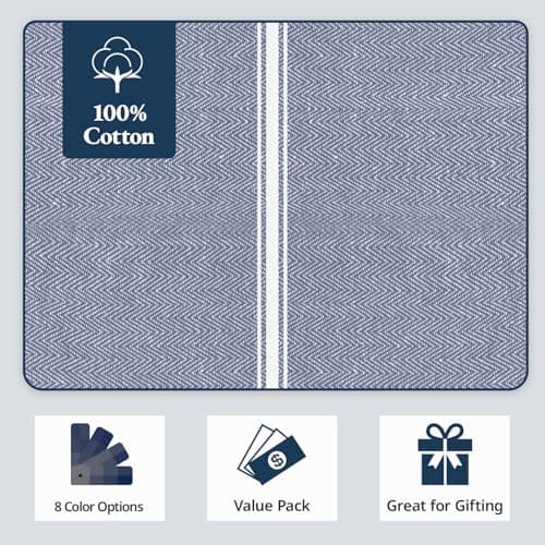 Lane Linen Kitchen Towel Set, 6 Pack 100% Cotton Hand Towels for Kitchen, Dish Towels for Drying Dishes, Lint Free, 14"x25", Good for Cleaning Windows, Ceramic Surface, Glass Stovetops - Blue Chambray 6